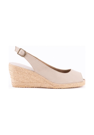 Star Tombis Gerçek Elişi Burnu Açık Arkası Bantlı Dolgu Topuk Bej Keten Hasır Espadril Handmade Bej