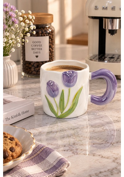 Nazen Lüsterli Mor Porselen Kupa 480 Ml-7736 Çok Renkli