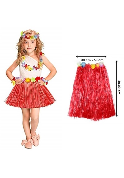 Hawaii Hula Eteği Kırmızı Renk 40 Cm Tdrtr