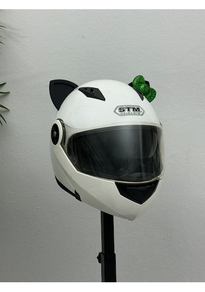 Motor & Motosiklet Yeşil Fiyonklu Siyah Kedi Kulak Kask Dış Aksesuarı Diğer