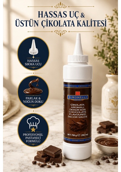 Simonelli Çikolata Aromalı Kahve ve Tatlı Dekor Sosu Sıkılabilir Şişe 750 G