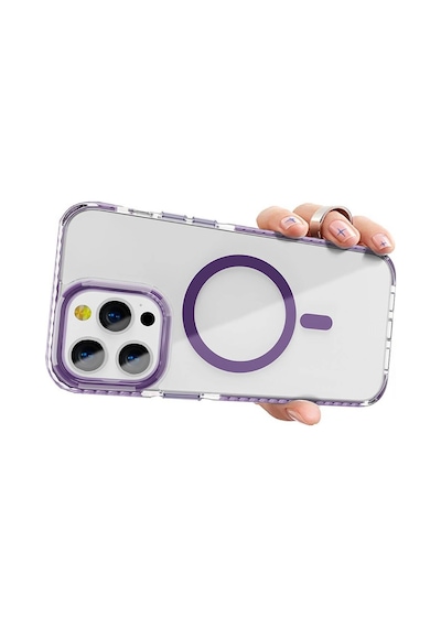Apple Uyumlu iPhone 15 Pro Max Kılıf Magsafe Şarj Özellikli Airbagli Takılabilir Askı Aparatlı Uzrm Nana Kapak - Mor