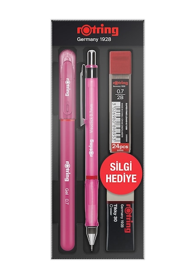 Ayrex Rotring Visuclick Jel Okul Seti 0,7 Mm, Mekanik Kurşun Kalem, Uç Ve Silgi Seti, Pembe Genel