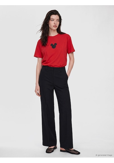 Lcw Comfort Kırmızı Minnie Mouse Nakışlı %100 Pamuklu Kadın Tişört
