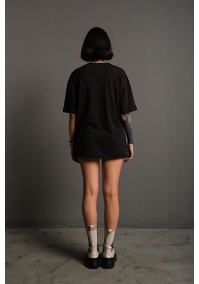 Technomonkey Unisex Siyah Oversize Ördek Baskılı Techno Tişört