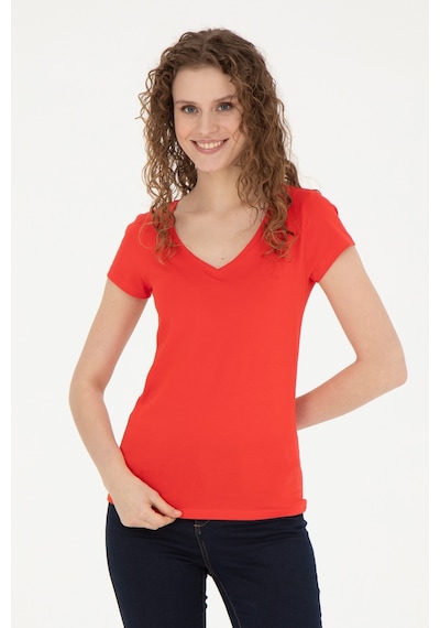 U.S. Polo Assn. Kadın Kırmızı Basic V Yaka Tişört 50280068-VR030