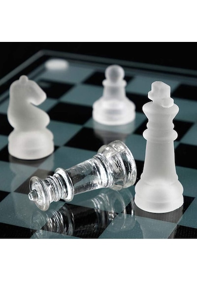 Senon Glass Chess Cam Satranç Takımı Kullanışlı Dekoratif Şık Hediyelik 35x35 Cm