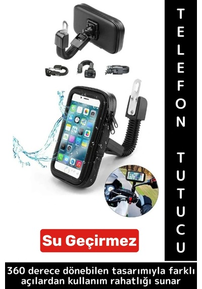 Dayanıklı 360 Derece Döner Su Geçirmez Şeffaf Görüş Engellemez Motosiklet Gidonu Telefon Tutucu