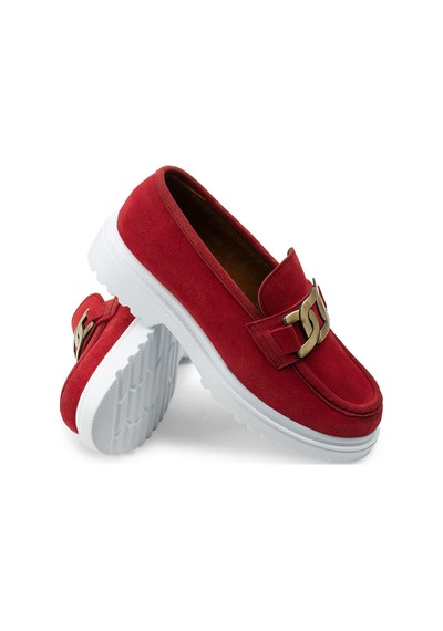 Deery Hakiki Süet Kırmızı Loafer Kadın Ayakkabı - 01902zkrmp01 Kırmızı