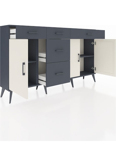 Arges Konsol 2 Raflı 5 Çekmeceli 3 Kapaklı 176x30x99 Antrasit-aytaşı/antrasit Aytası/antrasıt - Antrasıt