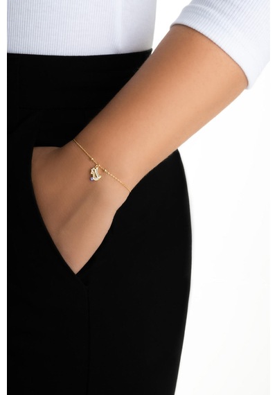 Ü Harfi 18 Ayar Sarı Altın Kaplama 19 Cm Gümüş Nazar Bileklik 73833643