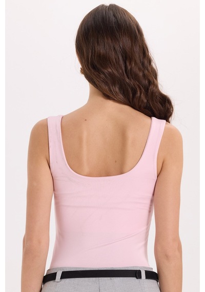 Tudors Kadın Slim Fit Dar Kesim Askılı Kare Yaka Sırtı Açık Sandy Kumaş Çıtçıtlı Pembe Body-51252