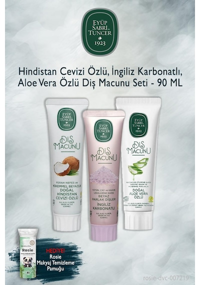 Eyüp Sabri Tuncer Hindistan Cevizi, Karbonat, Aloe Vera 90 Ml X3 Diş Macunu, Rosie Beyazlık