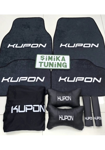 Kupon Siyah Kaymaz Taban Dekoratif Oto Halı Paspas Ve Likralı Servis Kılıfı Ön Ve Arka 4parça Takım 1 Takım