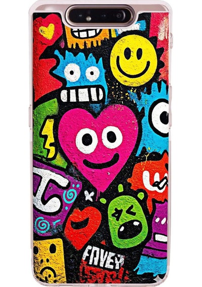 Samsung Galaxy A80 İle Uyumlu Grafiti Aşk Tasarımlı Şeffaf Silikon Kılıf Şeffaf