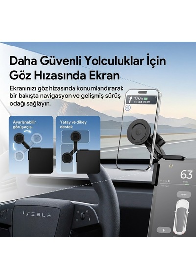 Ulanzi Sk28 Manyetik Araç Telefon Tutucu Tesla Model 3 Y S X Uyumlu - S012 Siyah