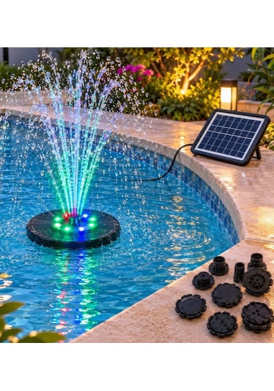 Gy-8039-1 Güneş Enerjili Şarjlı Bahçe Fiskiyesi Çeşme Otomatik Rgb Ledli Süs Havuzu Fiskiyesi 13cm