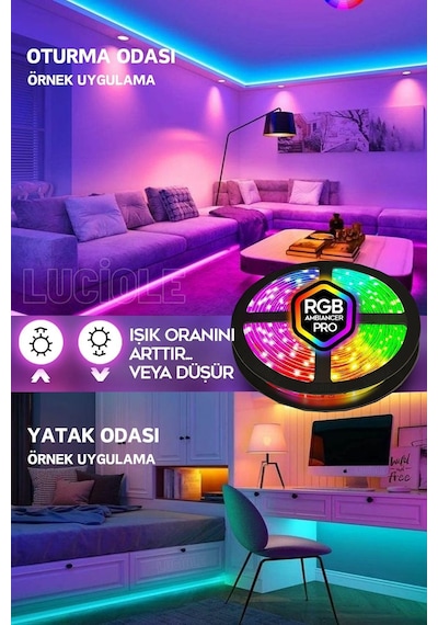 3 Mt Şerit Led Animasyonlu Tak Çalıştır Kumandalı Rgb Işık Duvar Aydınlatma Ambiyans Abajur