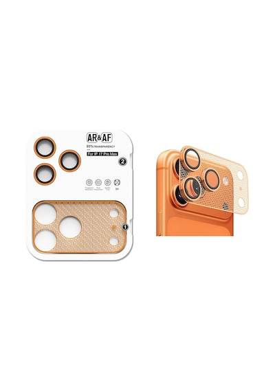Senon Apple İphone 17 Pro Max Zore Cl-22 Parmak İzi Bırakmayan Anti-reflective 2in1 Kamera Lens Koruyucu Turuncu