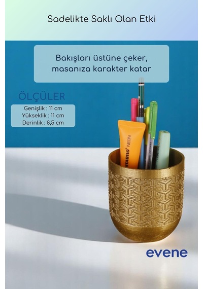 Kalemlik Masa Kalemliği Organizer Kalemlik Altın Renk Model 77 Çok Renkli