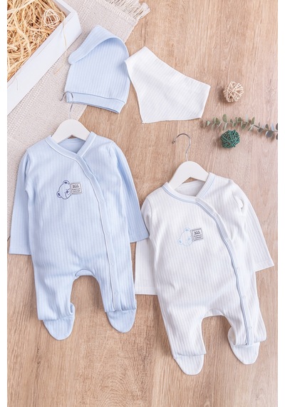 Babymod Ayıcık Figürlü 2'li Uzun Kollu Erkek Bebek Tulum Takım 001