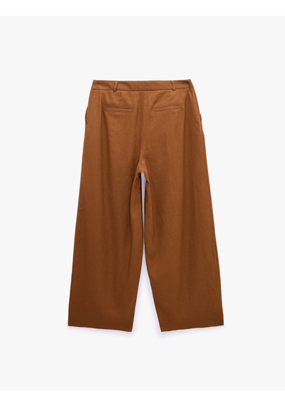 Koton Cepli Pile Detaylı Geniş Paça Baggy Keten Pantolon Kahverengi 6sak40409pw Kahve