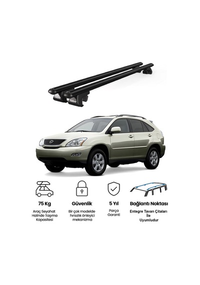Venüs Lexus Rx 300/400 2009-2015 Uyumlu Siyah Ara Atkı Port Bagaj Tavan Barı