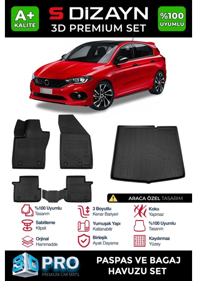 S-dizayn Fiat Egea Hb 3d Pro Havuzlu Paspas Ve Bagaj Havuzu Seti 2'li Set 2015 Üzeri A+ Kalite