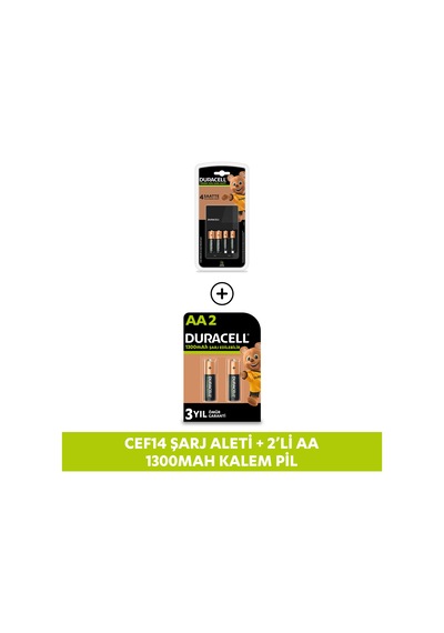 Duracell CEF 14 Şarj Aleti Seti + Şarj Edilebilir AA 1300 mAh Pil 2'li