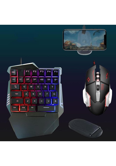 G508 Mobil Oyun Kablolu Klavye Mouse Kombo Paket Seti Pubg Dönüştürücülü Tek El Kullanım Gaming Oyuncu Rgb Led Işıklı Optik