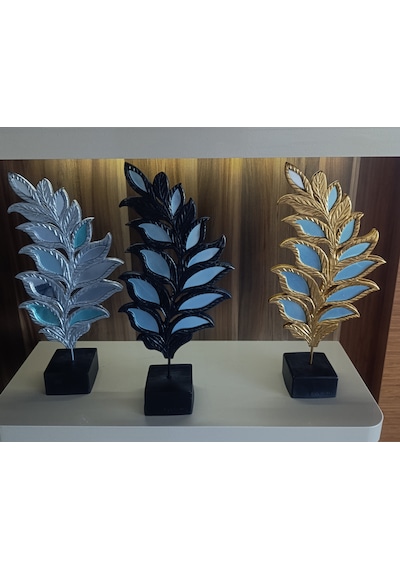 18cm-35cm Kırılmaz Polyester,yaprak Desenli Aynalı Kaideli Biblo
