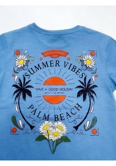 Çikoby Erkek Çocuk Pamuklu Summer Yazılı Tshirt-14593 Mavi