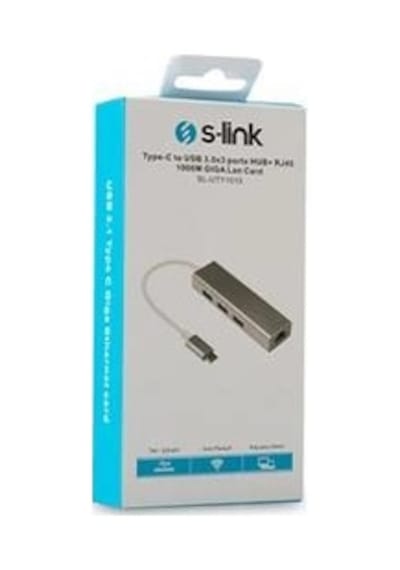 S-link Sl-uty1010 Tpye-c To Usb 3.0 - 3 Ports + Rj Gıgabıt Ethernet Hub Kdo
