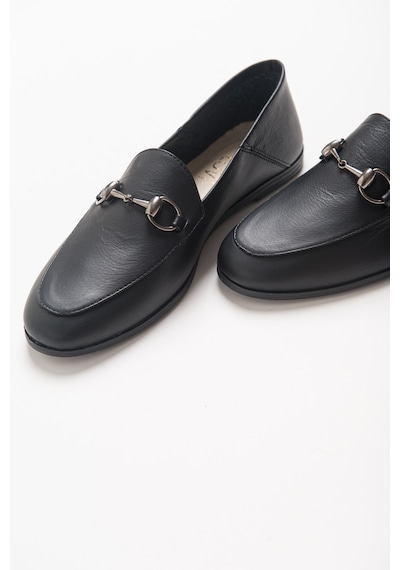 Luvishoes F03 Hakiki Deri Kadın Loafer Ayakkabı Siyah Cilt Siyah
