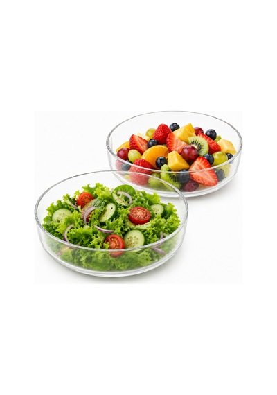 En Büyük Boy 2 Li Cam Kase Seti,25 Cm,şeffaf Servis,salata,meyve,kuruyemiş,meze,sunum Kasesi Şeffaf