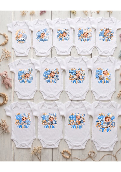 Liya Gift Collection İsme Özel Erkek Bebek Aylık Gelişim Zıbın Seti 13 Parça Yenidoğan 1 Yaş Fotoğraf Çekimi Hediyesi Beyaz
