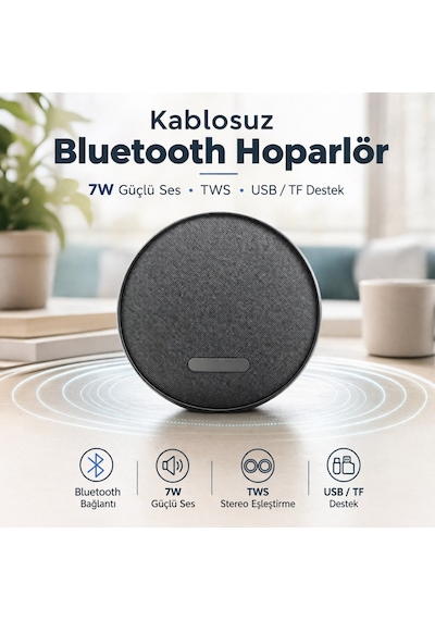 Kablosuz Bluetooth Hoparlör 7w Tws Destekli Usb Tf Kart Girişli Taşınabilir Masaüstü Speaker