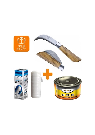 Bayram Aşı Bıçağı 22 cm No:3 + Aşı Macunu + Aşı Bandı (3'lü Paket)