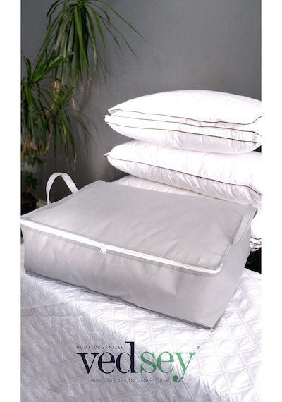 6'lı Set 64x45x23 Cm Çekyat&baza Altı Düzenleyici Yastık&yorgan&kıyafet Organizer Hurç Gri
