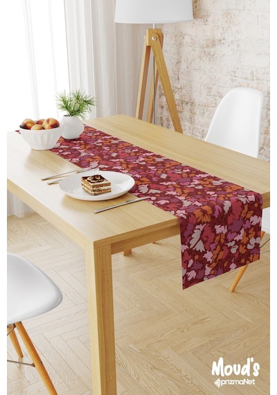Burgundy 2 Desenli Baskılı Süet Runner Masa Örtüsü
