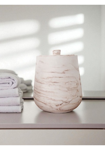 2 Parça Beton Çöp Kovası Banyo Mutfak Tuvalet Wc 18 Cm 4 Litre Kapaklı Kutu Bej