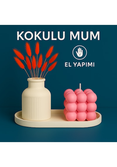 El Yapımı Kokulu Bubble Mum Dekoratif Tasarım Hediyelik Mum Pembe