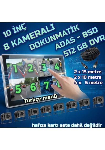 10 İnç 8 Ch Dokunmatik Ekran 8 Adet Ahd 1080p Kamera 512 Gb Dvr Adas Bsd 12 24 Volt