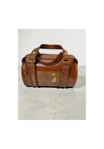 Premium Kalite Omuz Ve El Çantası - Örgü Detaylı Vintage Çantalar - Kadın Bohem Şık Barrel Çanta Taba