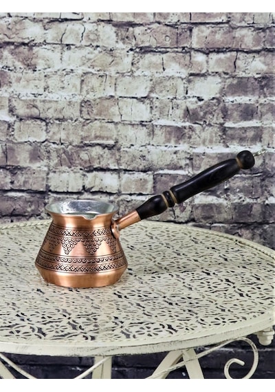 Kalın Topak Üzüm İşlemeli Bakır Cezve 4 Fincanlık