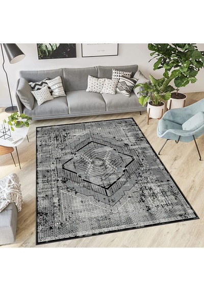Rovigo Home Dijital Baskı Yıkanabilir Kaymaz Taban Salon Halısı Rvg0562 Siyah