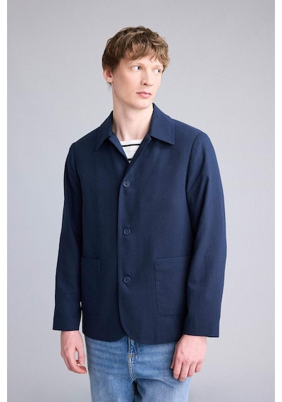 Defacto Regular Fıt Polo Yaka Yarım Astar Blazer Ceket G7591ax26smnv146 Lacivert-nv146