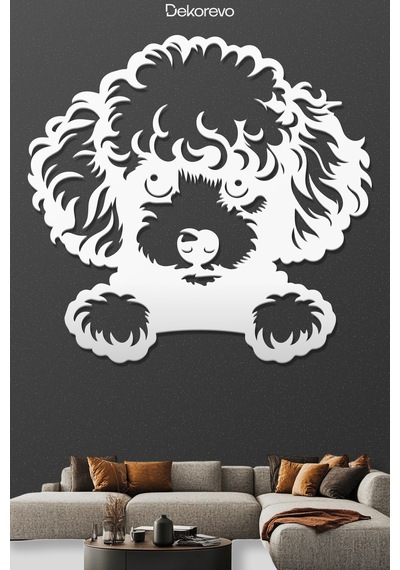 Poodle Köpek Metal Duvar Tablosu - Metal Duvar Sanatı - Beyaz - 75 X 75 Cm
