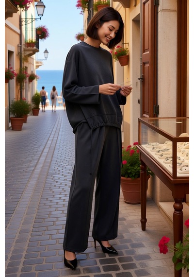 Benerly Kadın Oversize Silky İnterlok Örme Takım Uzun Kollu Rahat Kesim M Antrasit
