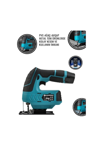 Prohummer Ph264 Akülü Dekupaj Testere - Armut Batarya Tipli 360watt Mavi